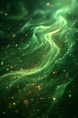 Wall Mural - Abstract green background with waves and golden dots for St. Patrick's Day