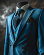 Close Up of Elegant Blue Men's Formal Suit