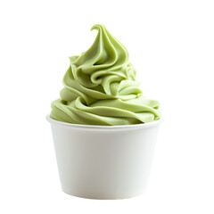 Wall Mural - front view of pistachio soft serve ice cream in a white gelato cup isolated on a white transparent background