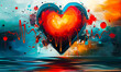 Abstract artistic heart with vibrant colors and heartbeat pulse symbolizing health, vitality, love, and life's rhythm amidst a dynamic and playful backdrop