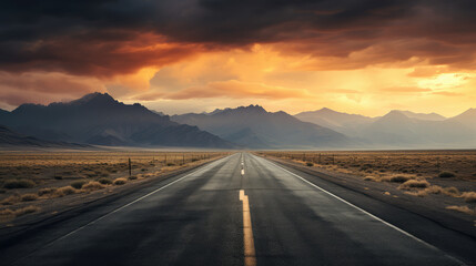 Wall Mural - Open Road Towards Mountains at Sunset