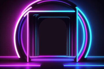 Wall Mural - Futuristic Neon Portal in Dark Room