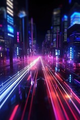 Sticker - Futuristic Cityscape with Dynamic Light Trails