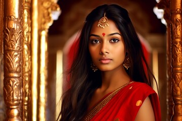 illustration of Real Photo of 20 year old indian hindu girl, Generative ai