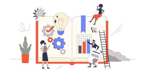 Wall Mural - Professional development for effective business growth retro tiny person concept, transparent background. Successful leadership with clear vision, objectives and targets achievement illustration.