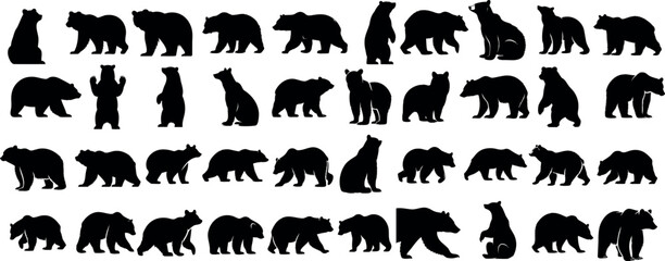 bear silhouettes, bear in various poses, standing, walking, sitting, perfect for wildlife, nature de