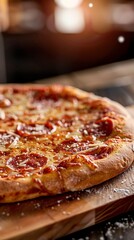 Poster - A pizza sitting on top of a wooden cutting board