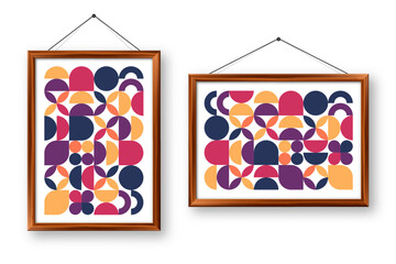Wall Mural - picture frame with geometric trendy pattern. modern background, simple elements. retro texture, basi