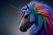 Realistic rainbow unicorn. AI generated.