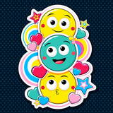 Fototapeta Perspektywa 3d - Eye-catched card with cute emoticons with different mood. Cartoon emoji faces in different expressions - happy, surprised, crazy. Can be used for t-shirt print, sticker, greeting card. Vector EPS10