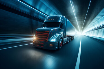 Wall Mural - Truck on the road with motion blur background. 3d rendering