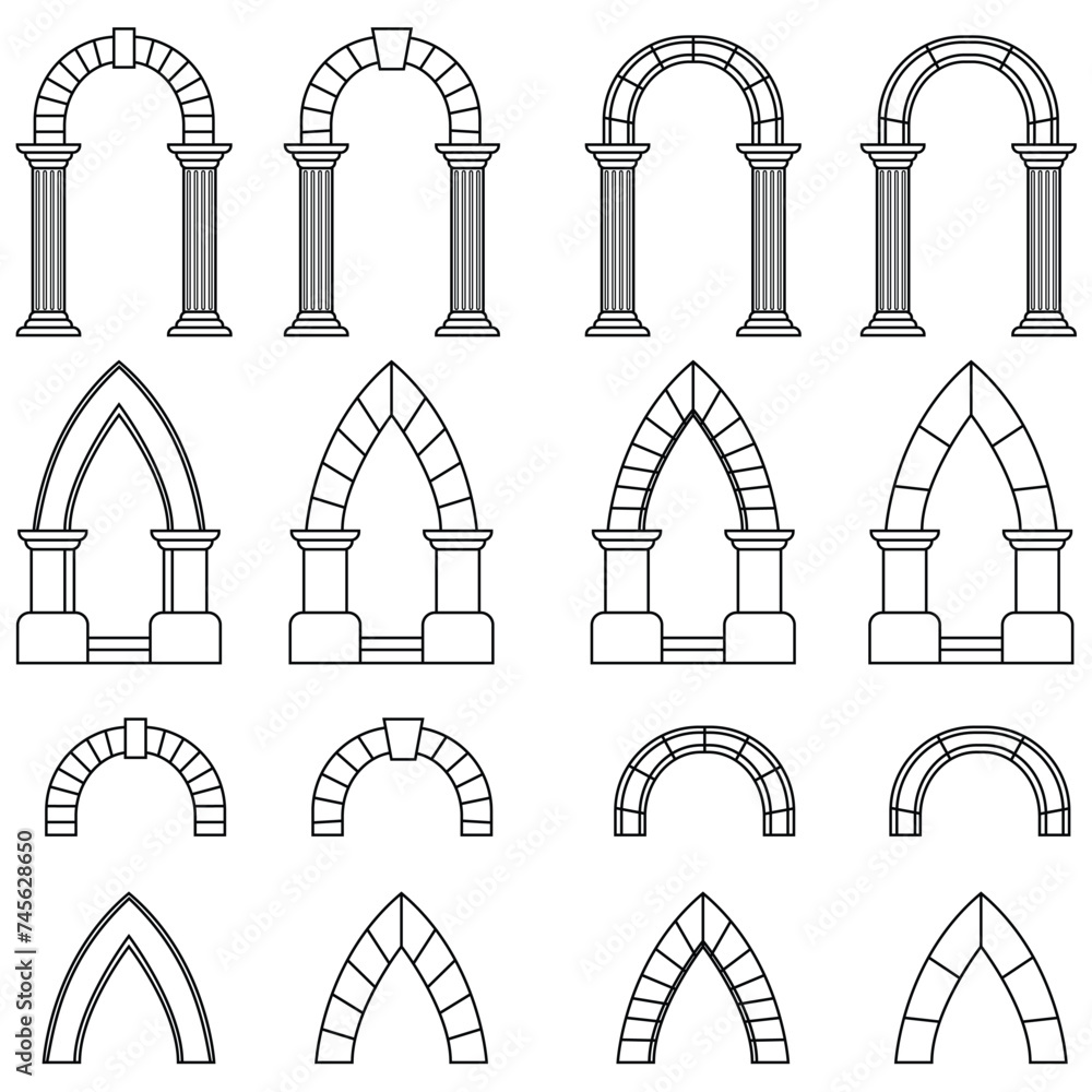 Set of arch line art vector. Arch and columns Stock Vector | Adobe Stock