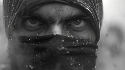 Wall Mural - Close-up of a man's face in a black balaclava