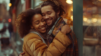 Wall Mural - A happy young couple outdoors.