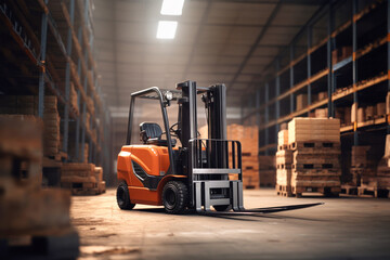 Wall Mural - Forklift in a warehouse. Lifting and moving loads.