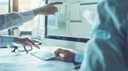 professional environment where an individual is analyzing data on a large computer screen.