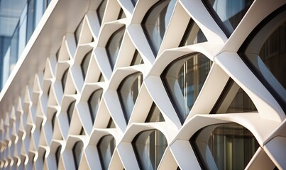 the intricate facade details of a contemporary office building 