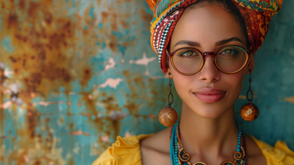 Wall Mural - A stylish young woman in trendy sunglasses