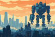 Single Giant Robot with Buildings Around