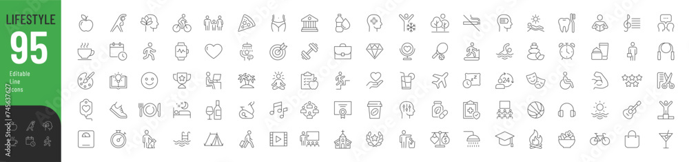 Line Icon Livelihood Tools Lifestyle Line Editable Icons set. Vector illustration in modern thin ...