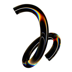 Poster - y2k futuristic twirl curve 3d illustration, glass dispersion abstract geometric squiggle shape backg