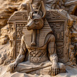 Anubis guarding the underworld in sand art a solemn and detailed sculpture capturing the god with his jackal head overseeing the passage of souls