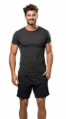 Poster - Stock image of a man in workout clothes on a plain white background Generative AI