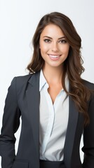 Poster - Stock image of a woman in professional attire against a white backdrop Generative AI
