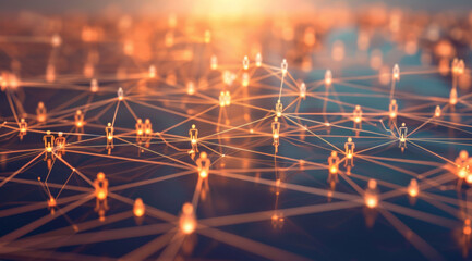 Group, people and crowd connected to wifi internet, big data and smart city. Silhouette, businesspeople and public network lines for communication, futuristic connection and marketing strategy