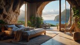 Fototapeta Do akwarium - Bedroom With a View of the Ocean