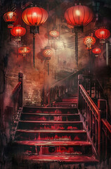 Wall Mural - chinese lantern in the night, generative ai