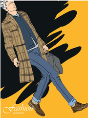 Wall Mural - Fashion man set. Sketch of a fashion man in a jacket on a white background. Autumn man. Street style