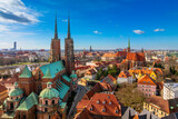Fototapeta Góry - Panoramic view of the Old Town of Wroclaw with St. John's Cathedral and the Odra River. Wroclaw, Poland