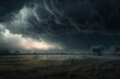 Storm is looming over a vast field, with dark clouds gathering and the sky darkening as the wind begins to pick up