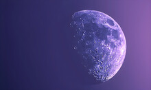 Moon Against The Solid Purple Background. Cosmos Background With Copy Space. Colorful Galaxy Backdrop. Space Illustration. 