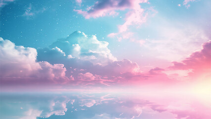 Wall Mural - multicolor sky with fluffy cloud landscape background