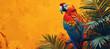  macaw on tropical background, orange colors