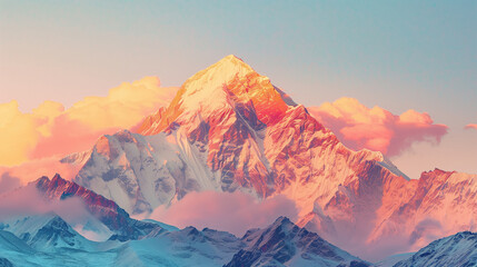 Wall Mural - a mountain peak in peach pink and blue colors (1)