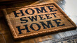 © Nemanja - Closeup of a brown doormat or welcome mat with the text 'Home, sweet home' on a wooden parquet or laminate floor indoors, in a house interior. Welcoming greeting for the guests, entrance carpet