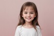 © PNG&Background Image - Happy cute little girl wearing white clothes standing against a pink background with copy space.