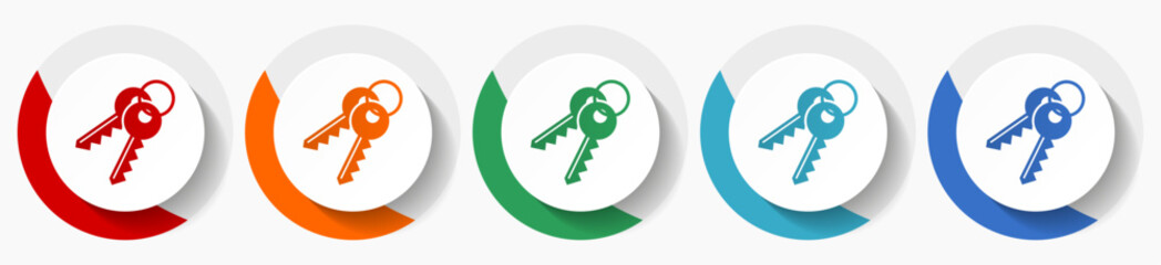Aufkleber - Keys vector icon set, flat icons for logo design, webdesign and mobile applications, colorful round buttons
