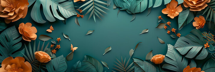 3d flower background with leaves and flowers in the s