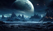 Alien Landscape With Mountains and Planet in Background