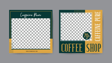 Collection of minimalist geometric coffee shop social media post templates. Square banner design background.