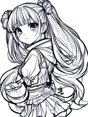 Wall Mural -  line drawing anime cute cartoon girl character