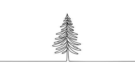 Wall Mural - Christmas pine fir tree line art. Continuous one line drawing. Vector illustration minimalistic design. 2025 year.