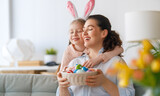 Fototapeta Tulipany - Family celebrating Easter