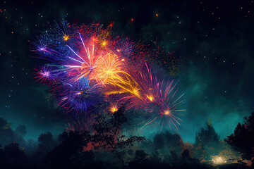 Wall Mural - Sparkling color fireworks. AI generated