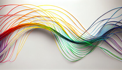 Poster - Bright rainbow wires abstract background. AI render