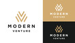 Golden Initial Letter MV V M VM with Simple Monogram Stripes Logo Design